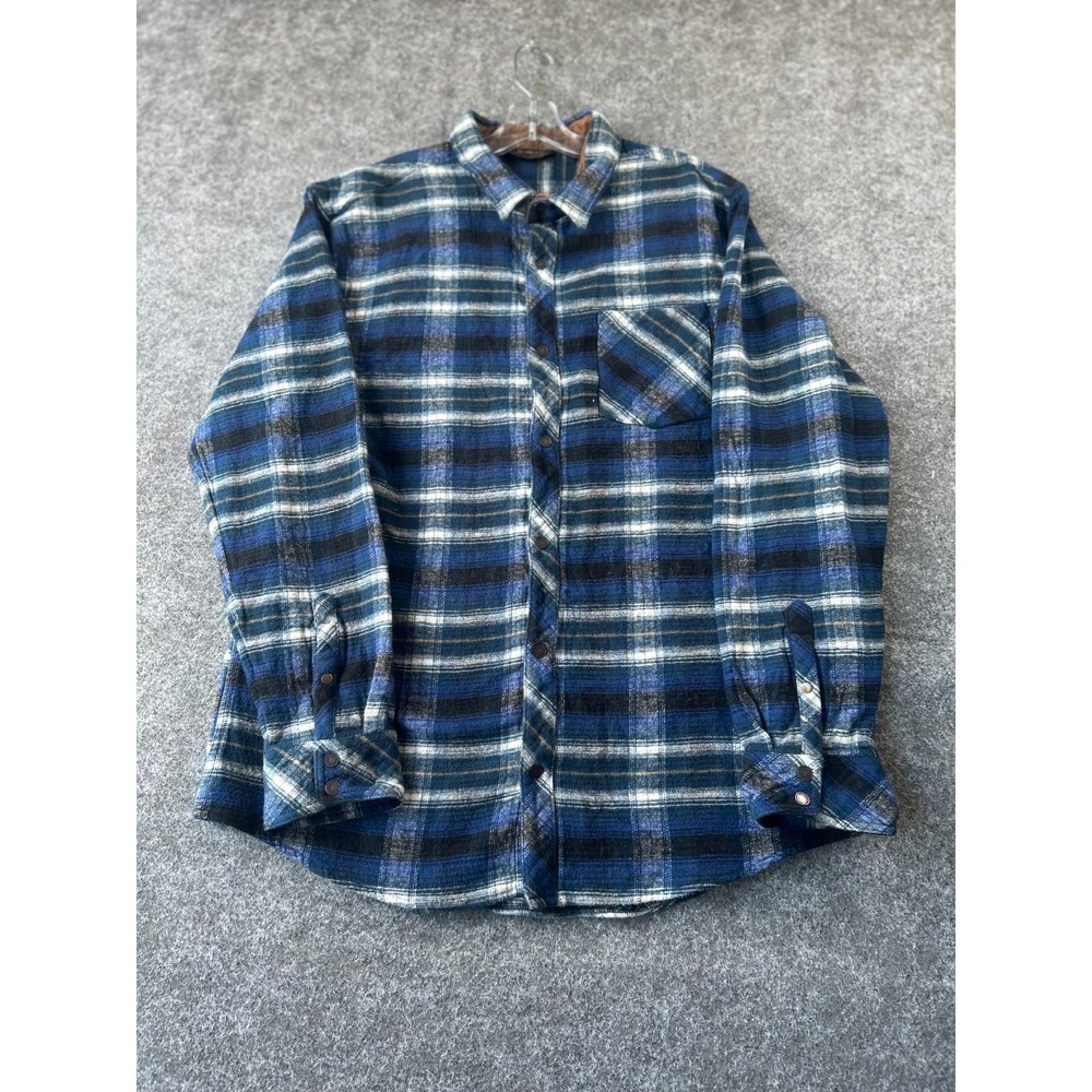 Outpost Makers Button Up Shirt Mens XL Blue Flannel Plaid Brushed Classic Modern